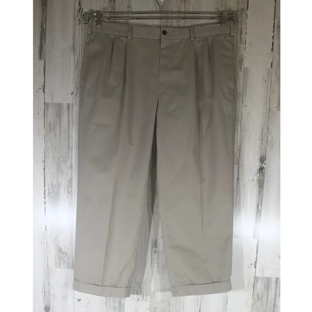 Brooks Brothers Elliot Advantage Chinos 40x30 (40x37) Tan Pleated Cuffed READ